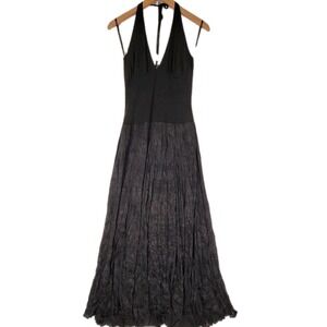 MY MICHELLE BLACK HALTER MIDI BUSTLE DRESS MEDIUM CRINKLE SKIRT USA VINTAGE